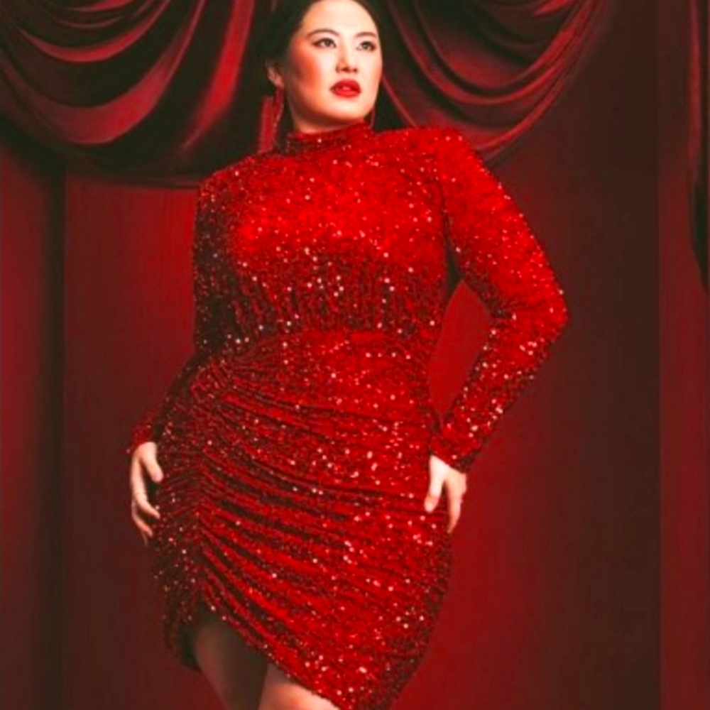 Eloquii Red velvet and sequin party dress